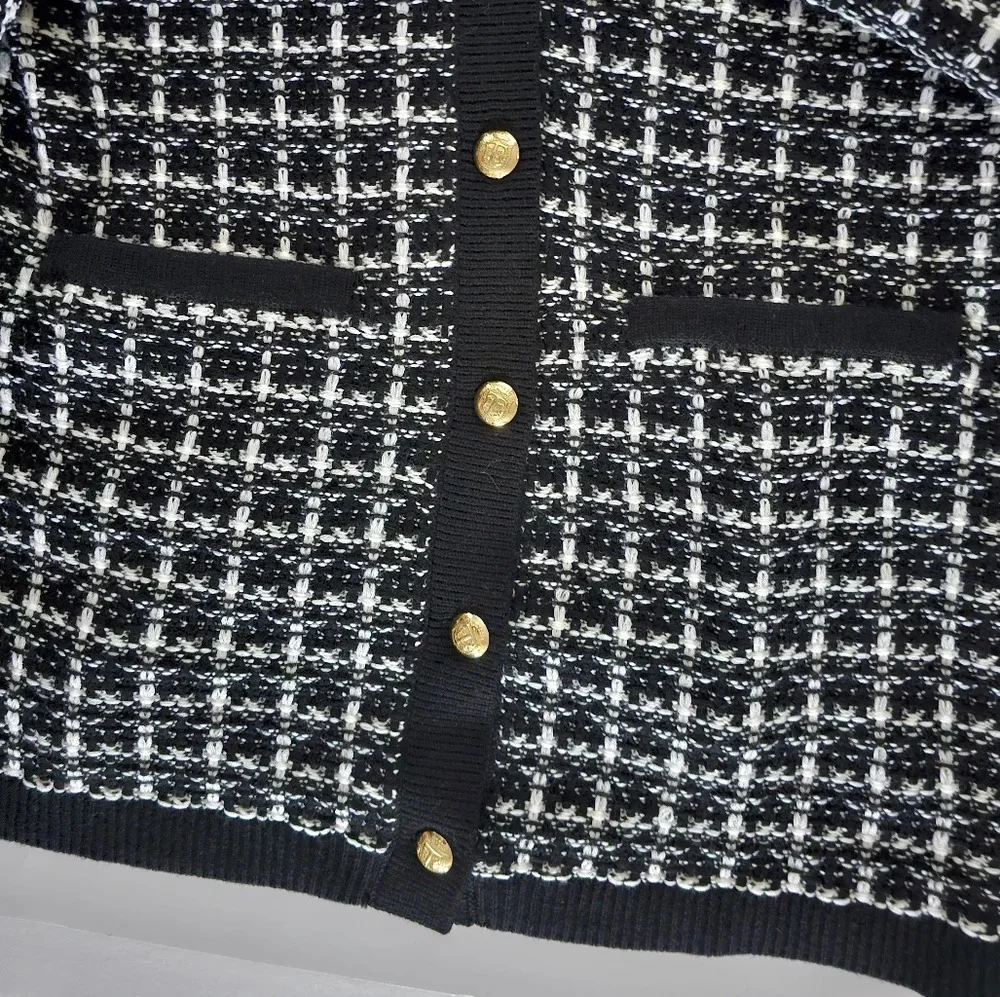 Talbots Textured Plaid Merino Wool Cardigan - Picture 4 of 7